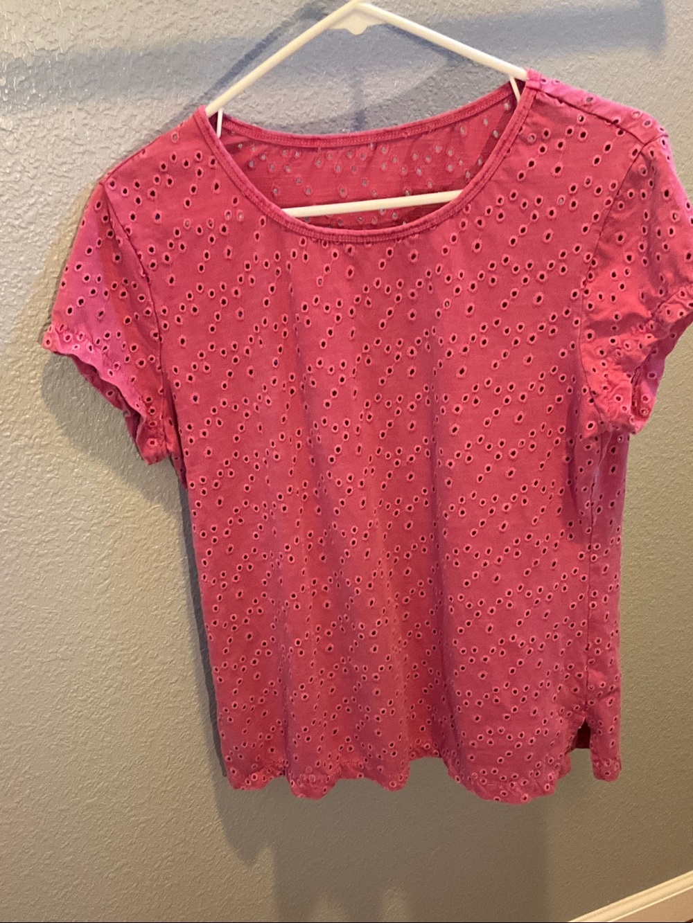 Women's Pink Eyelet Short Sleeve Top